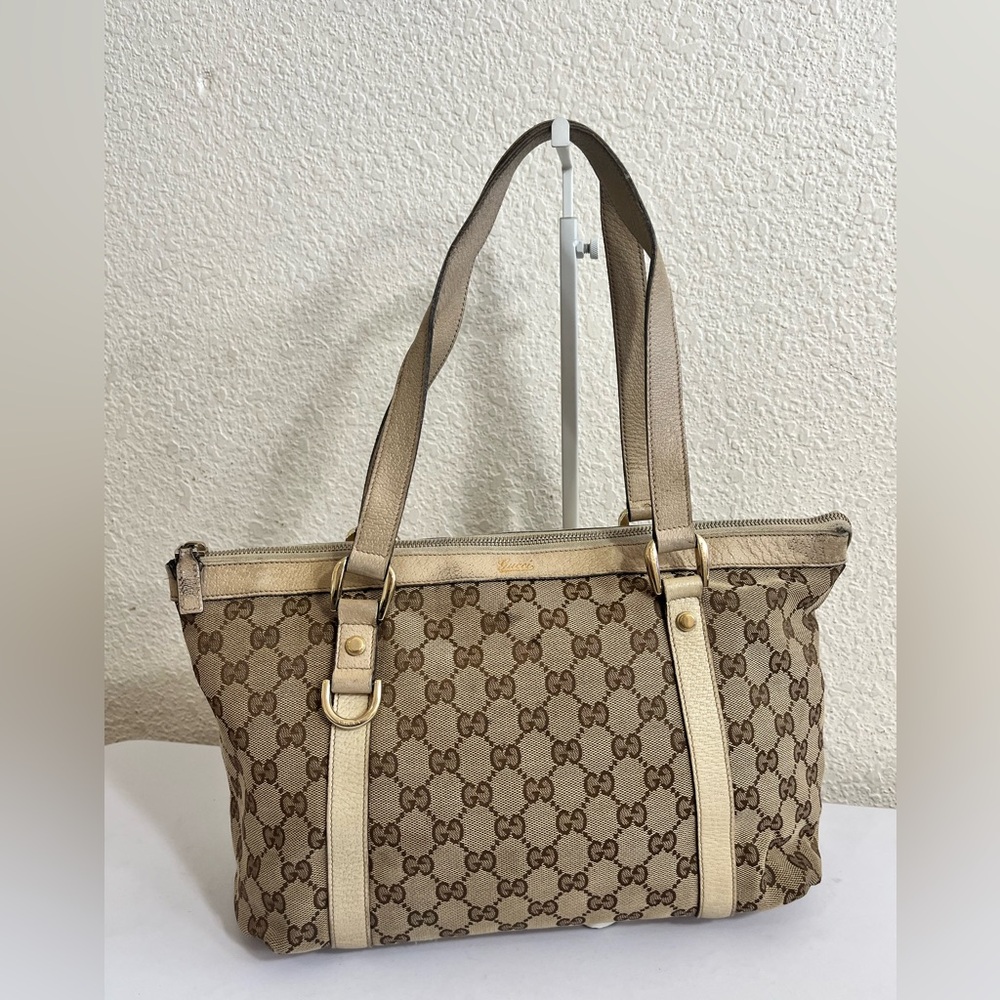 Gucci Beige GG Canvas Tote with Tan Trim and Gold Hardware - Picture 11 of 14